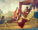 Georg Friedrich Händel mit Georg I. auf einer Bootsfahrt auf der Themse. Gemälde von Edouard Jean Conrad Hamman aus dem 19. Jahrhundert.