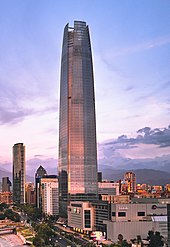 Gran Torre Costanera and Titanium La Portada (background) skyscrapers in Sanhattan Gran Torre Santiago (39693576311) (2).jpg