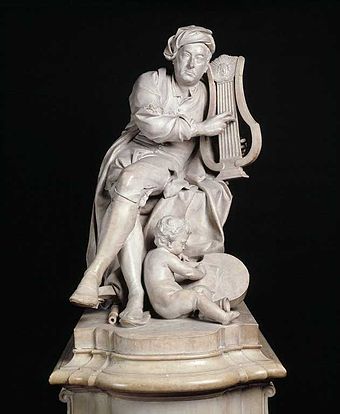 A carved marble statue of Handel at the Victoria and Albert Museum, London, created in 1738 by Louis-François Roubiliac