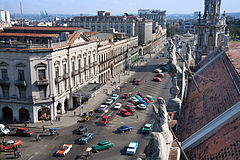 View from the roof of the Teatro Nacional de Cuba to the Teatro Payret and the Paseo Marti. Havana (La Habana), Cuba