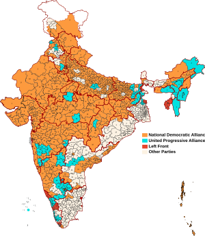 2014 Indian General Election Wikipedia - results of the election by alliance