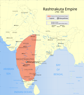   Core extent of Rashtrakuta Empire, 800 CE, 915 CE. [1]