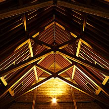 Timber roof truss example Inside wboylston old stone church.jpg