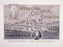 1884 exhibition poster showing the Franklin Institute International Electrical Exhibition, Franklin Institute, Philadelphia (LCCN2002719992).jpg