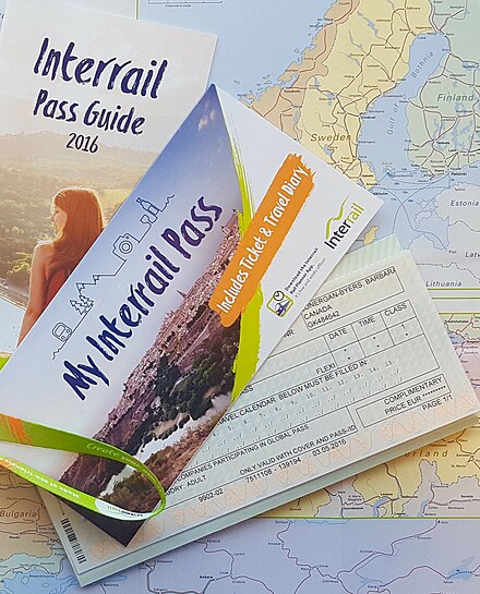 Interrail pass with pass cover and pass guide