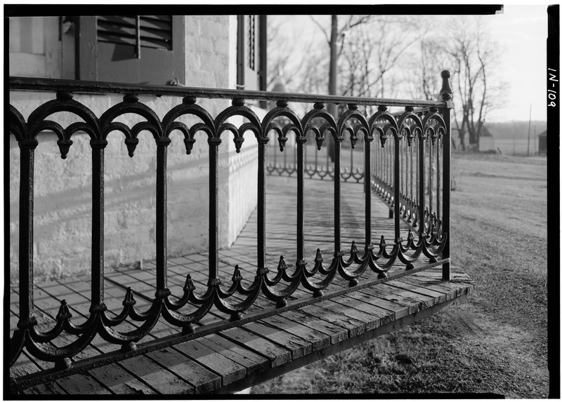 File:January 1975 DETAIL IRON RAIL - Isaac Kinsey House and Farm, 502 East Sarver Road, Milton, Wayne County, IN HABS IND,89-MILT.V,1-10.tif