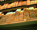 Cheese on display in the supermarket.