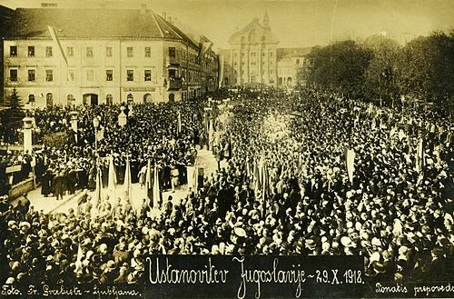 The proclamation of the State of Slovenes, Croats and Serbs at Congress Square in Ljubljana on 20 October 1918