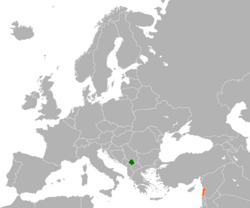 Map indicating locations of Kosovo and Lebanon