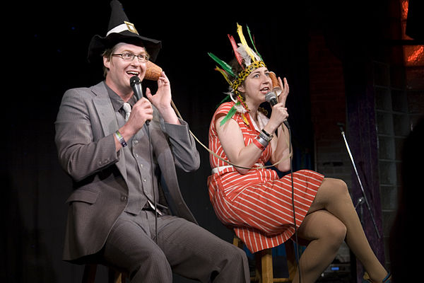 Braunohler and Kristen Schaal on stage at SXSW Comedy Fest, 2010