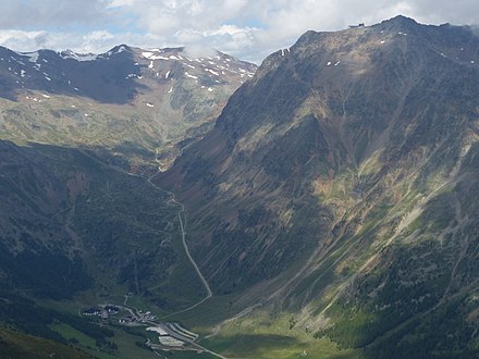 upper part of valley Schnalstal, Kurzras and mountain Grawand.