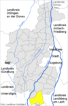 Placering af kommunen Langerringen i Augsburg-distriktet