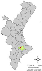 Localização do município de Muro de Alcoy na Comunidade Valenciana