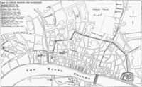 Map of London with all theaters up to the official closure in 1642 (Salisbury Court Theater is west of St Paul's Cathedral)