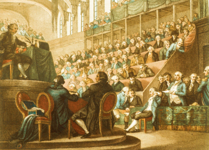 Ludvik XVI. se zagovarja na sojenju v Salle du Manège ali jahalni šoli v vrtovih, 26. decembra 1792
