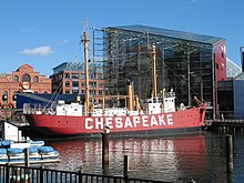 Lighthouses and lightships such as Chesapeake have helped guide ships into the Bay. Ltshp.JPG