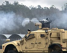 An Oshkosh M-ATV firing its M230 chain gun M-ATV LiveFireDemo Photo2.jpg