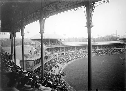 MCG, ca. 1914. The 1881 members' stand is the smaller building on the left