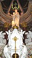 Close up of the 9 feet (2.7 m) tall, 1,600 pounds (730 kg) statue of Our Lady of Victory that presides over the main alter.