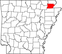Map of Arkanzas highlighting Greene County