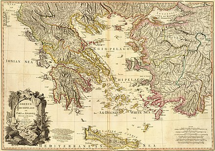 Map of Ancient Greece and its archipelago by Louis Stanislas d'Arcy Delarochette, 1791
