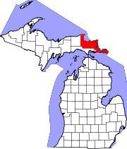 Map of Michigan highlighting Chippewa County.svg