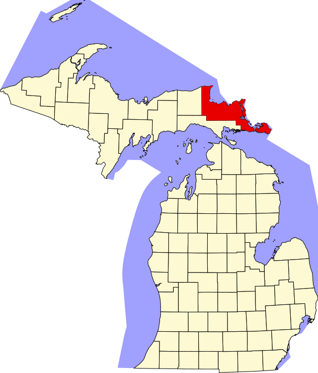 Map of Michigan highlighting Chippewa County