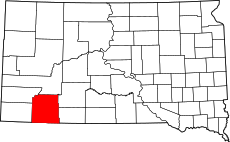 Map of South Dakota highlighting Oglala Lakota County.svg
