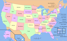 Political map of the United States.