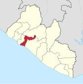 Margibi County highlighted in red. Margibi in Liberia.svg