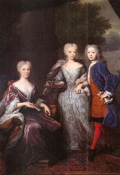 Marie Louise (left) with her two children, c. 1725