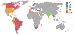Miss Universe 1966 participating nations and results Miss Universe 1966 Map.PNG