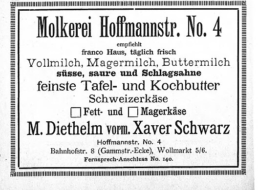 Advertising for Diethelm's dairy factory in 1898