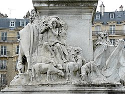 Part of Falguière's Louis Pasteur monument. A shepherd guards his flock of sheep.