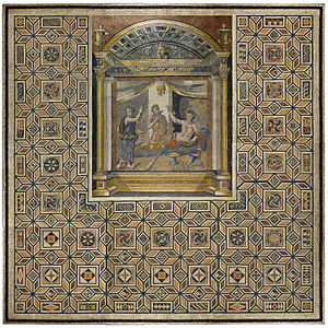 Pavimento de mosaico: concurso de beber de Heracles y Dionisos, Princeton University Art Museum