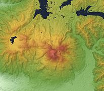 磐梯山周辺の地形図。北麓に五色沼湖沼群