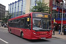 Single-decker bus on route 997 in full red livery, in 2020 NXWM ADL Enviro 200 807 on 997.jpg