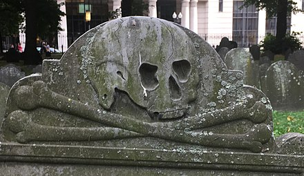 Death's head, Granary Burial Ground. A typical example of early Funerary art in Puritan New England