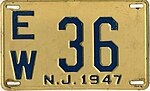 New Jersey 1947 Kennzeichen - Nummer EW 36.jpg