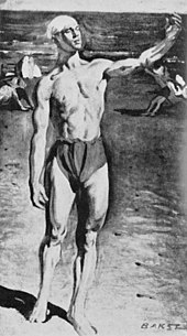 Nijinsky painted by Léon Bakst at the Lido in Venice, 1910