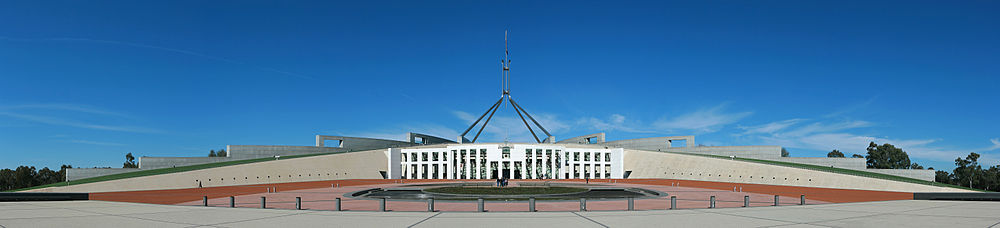 Parlamentsbygningen, "Parliament House", i Canberra hvor parlamentet har holdt til siden 1988.