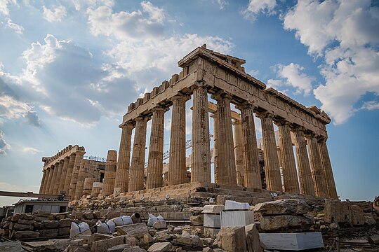 Ancient Greek architecture: The Parthenon on the Athenian Acropolis, made of marble and limestone, 460–406 BC