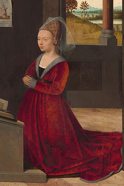 This donor portrait of about 1455 shows a large coloured print attached to the wall with sealing wax. Petrus Christus, NGA, Washington.