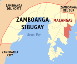 Mapa de Zamboanga Sibugay con Malangas resaltado