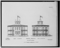 Photocopy of drawing (A. H. Bowman) FRONT AND SIDE ELEVATIONS - Marine Hospital, Galena, Jo Daviess County, IL HABS ILL,43-GALA,35-1.tif