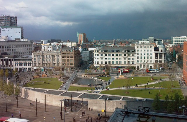 Aerial view of Piccadilly Gardens