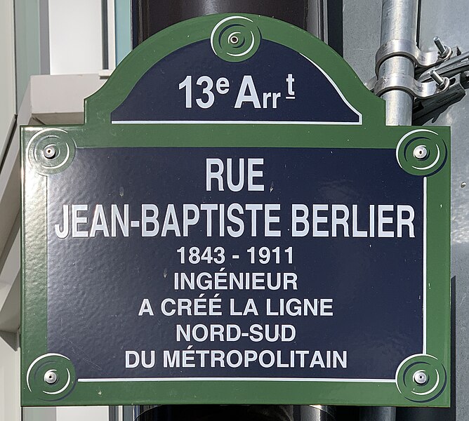 File:Plaque Rue Jean Baptiste Berlier - Paris XIII (FR75) - 2021-02-21 - 1.jpg