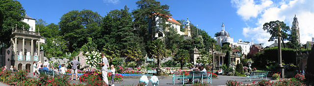 Panoramic view of the central piazza, Portmeirion village