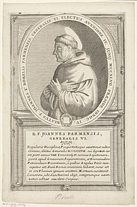 Portret van Giovanni da Parma, 6de Minister General van de franciscaner orde Portretten van Ministers Generaal van de franciscaner orde (servietitel), RP-P-1909-5027.jpg