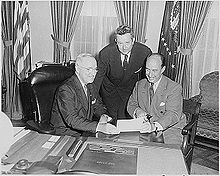 President Harry Truman (left, seated) meets with Gov. Adlai Stevenson (right, seated) and Sen. John Sparkman President Harry Truman, Adlai Stevenson, and John Sparkman1.jpg